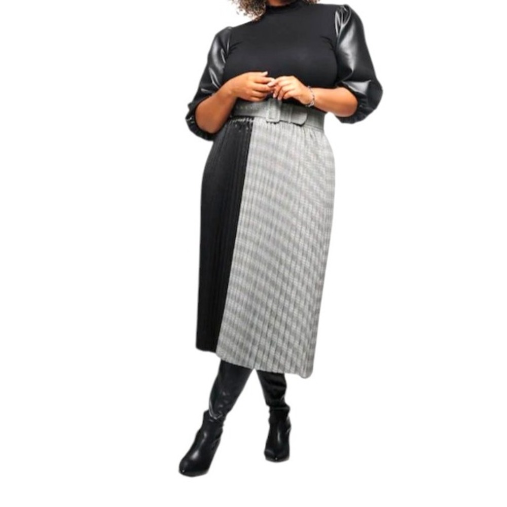 Monroe and Main Womens Katie Combo Pleated‎ Skirt Size 12 Belted